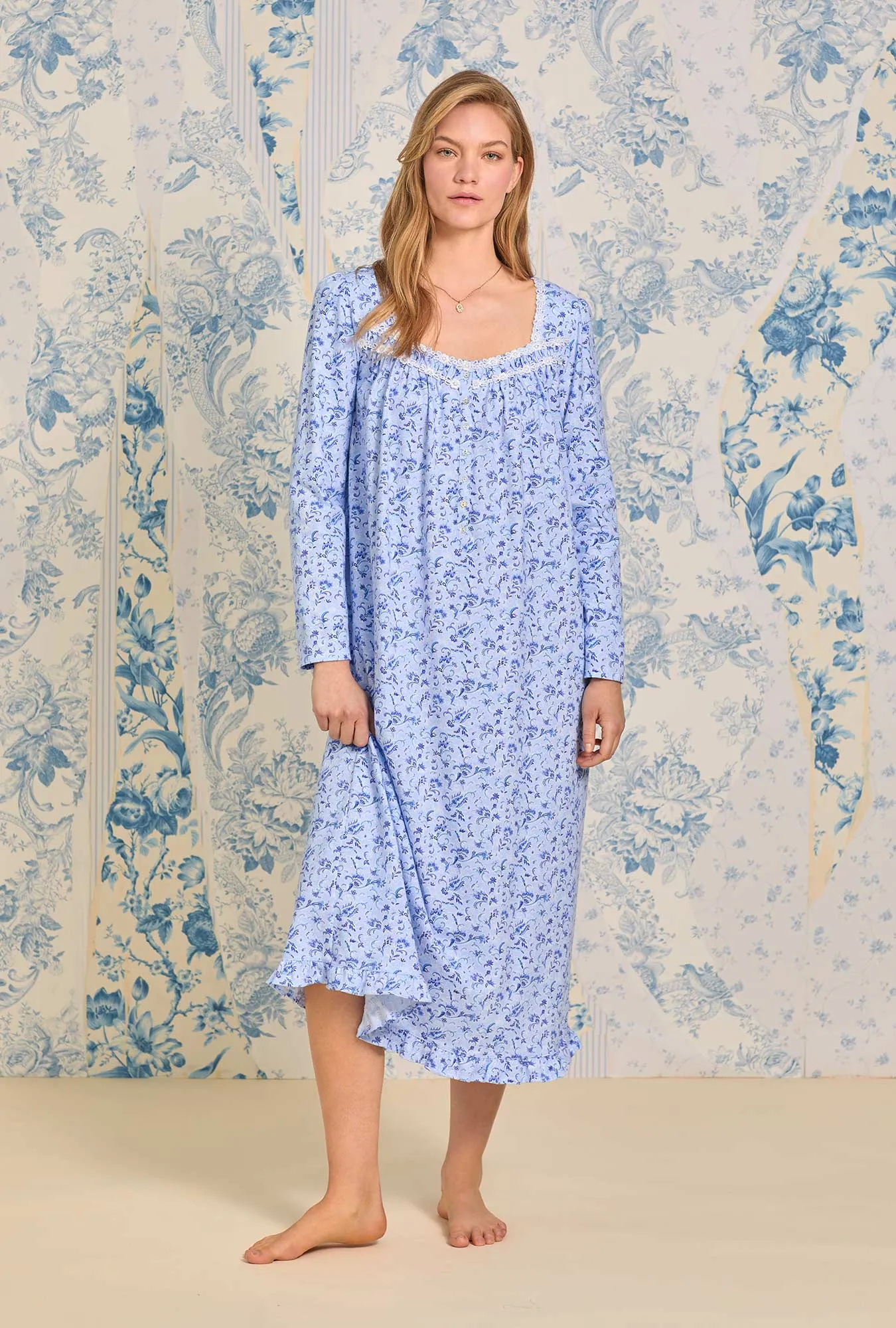 Blue Paisley Dream Long Cotton Knit Nightgown