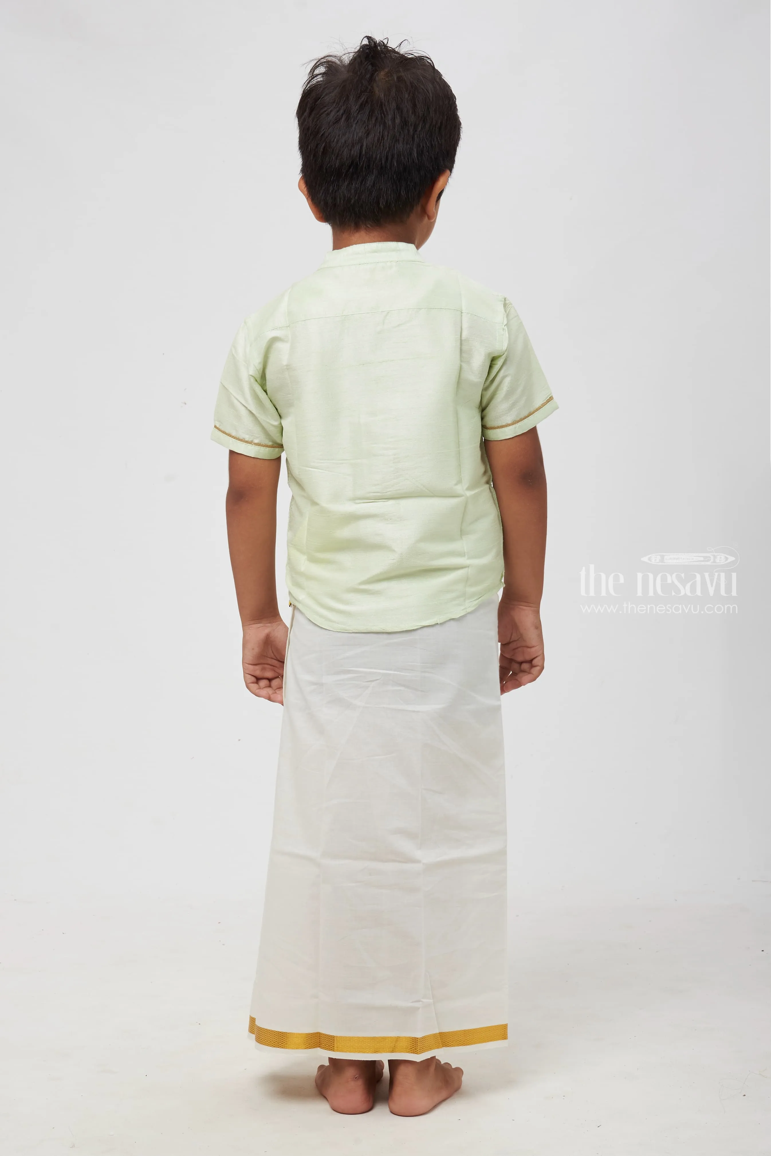 Boys Enchanted Green Silk Shirt: Adorned with Nature's Guardian