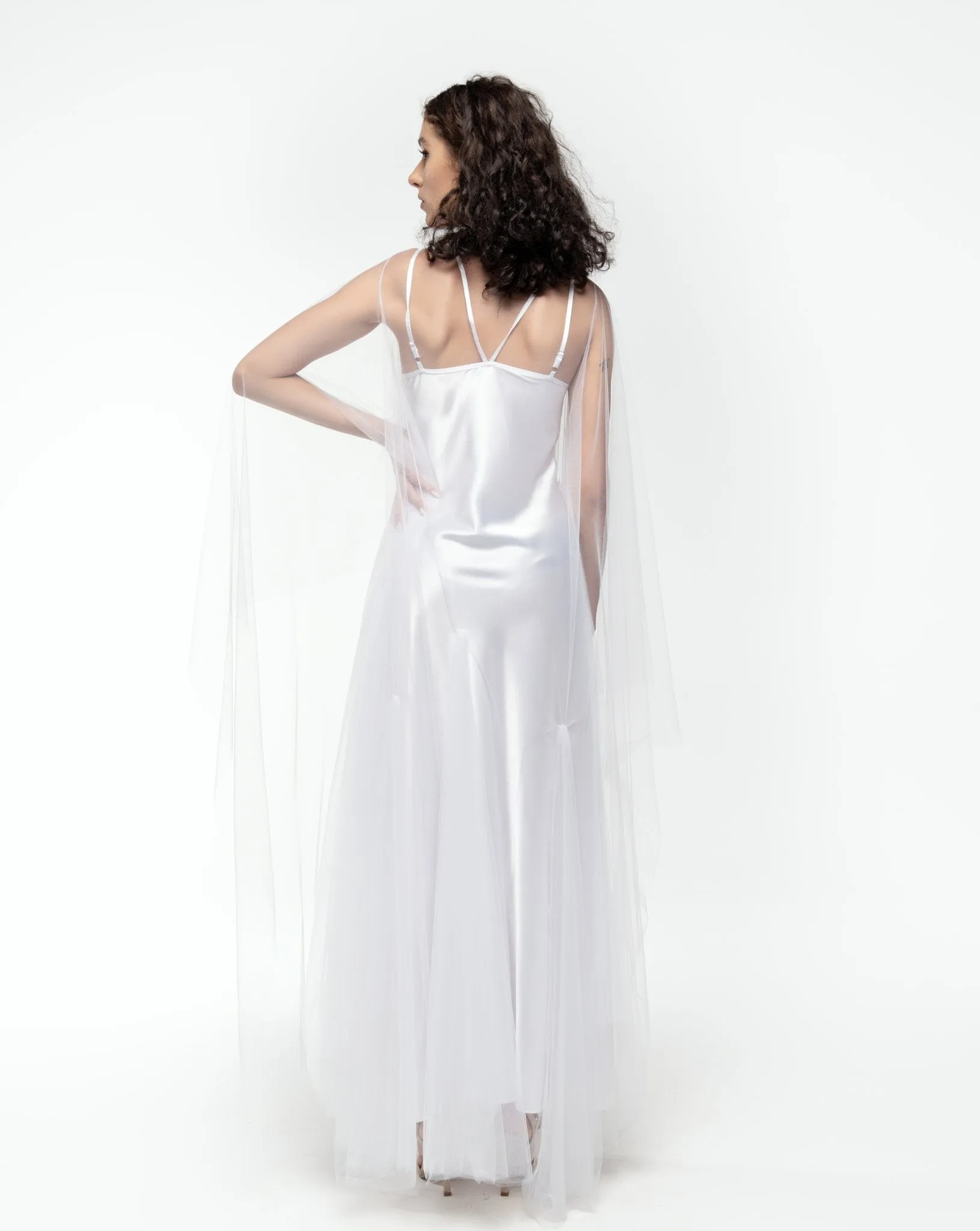 Bridal Tulle Robe and Satin Nightgown Set