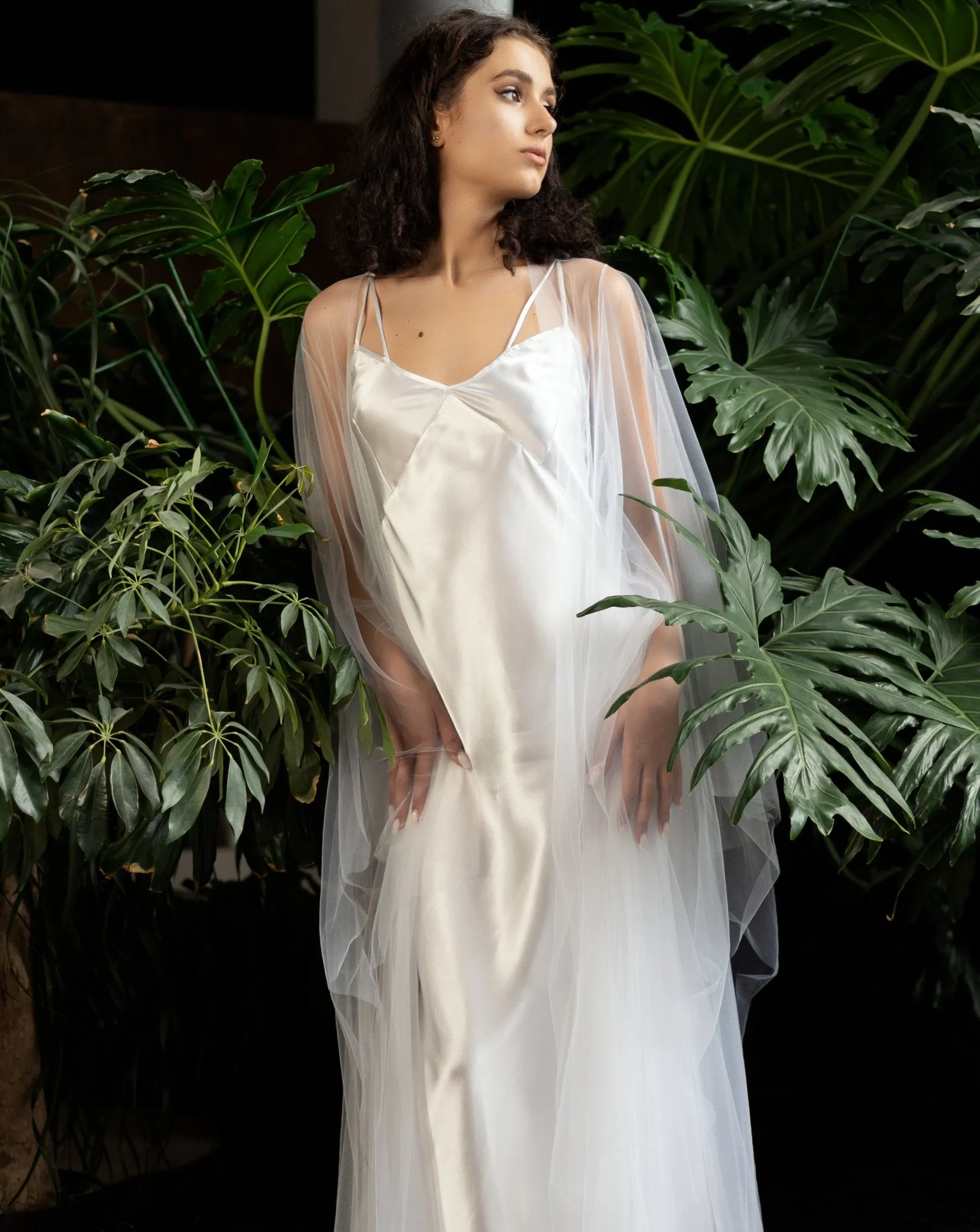 Bridal Tulle Robe and Satin Nightgown Set