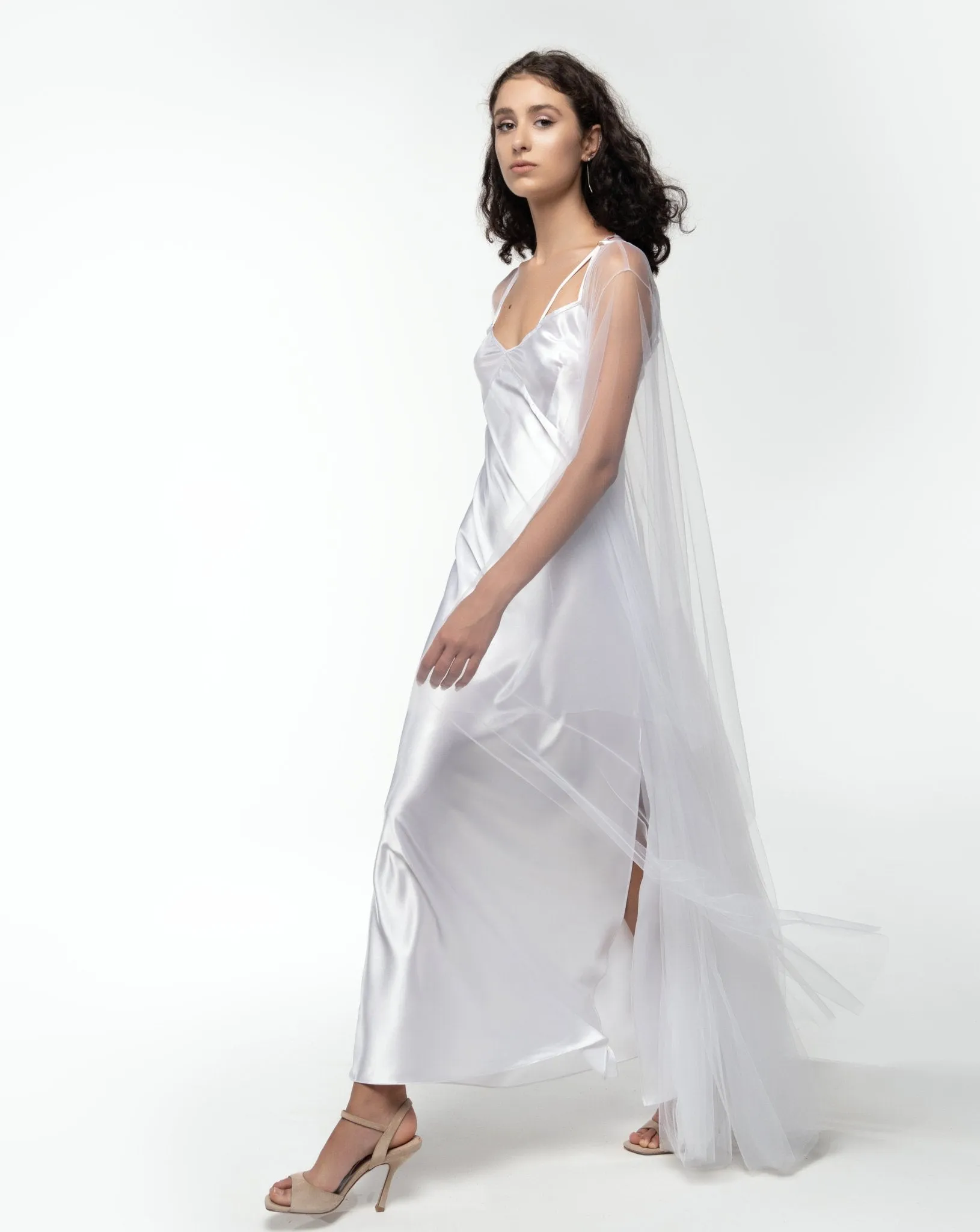 Bridal Tulle Robe and Satin Nightgown Set