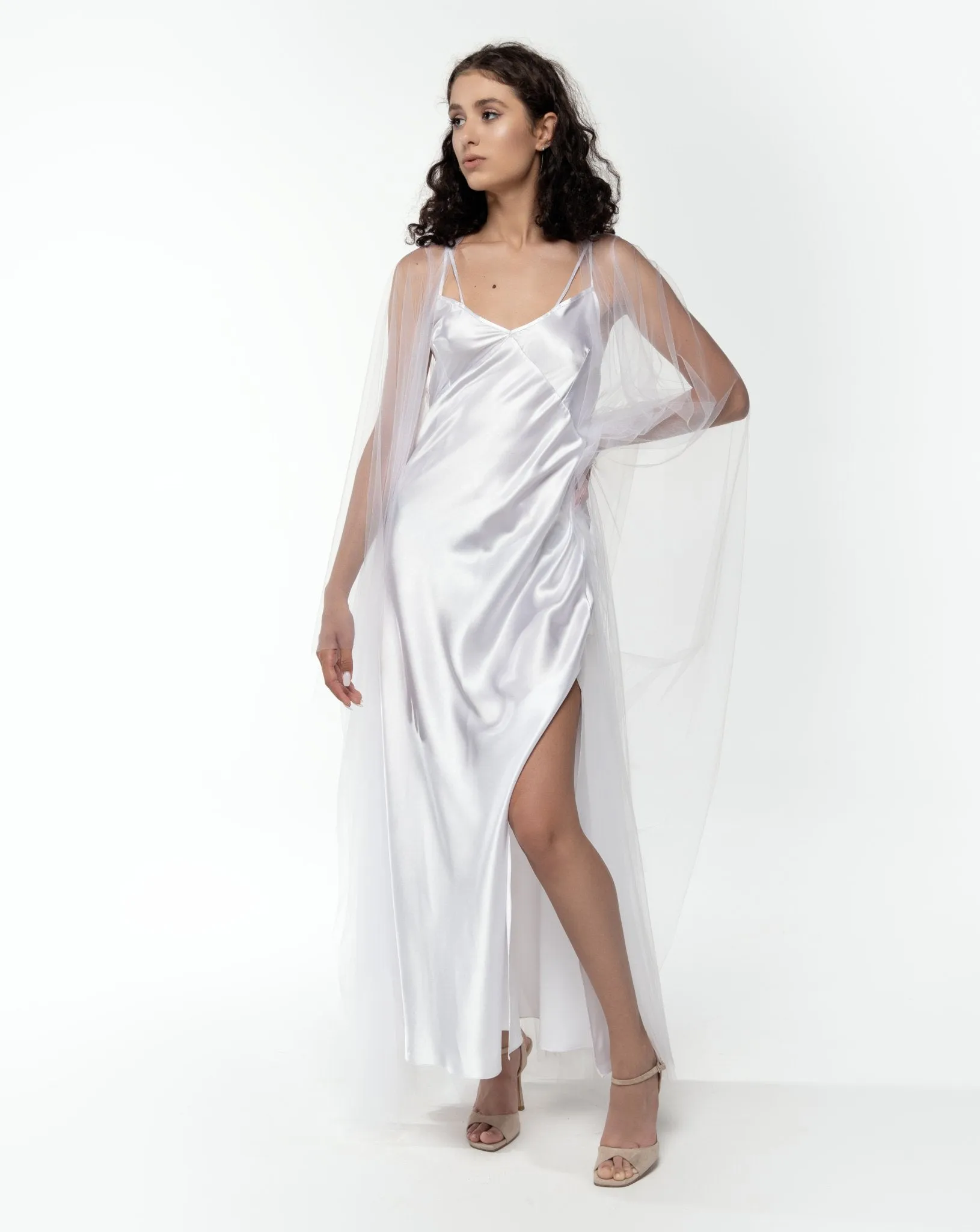 Bridal Tulle Robe and Satin Nightgown Set