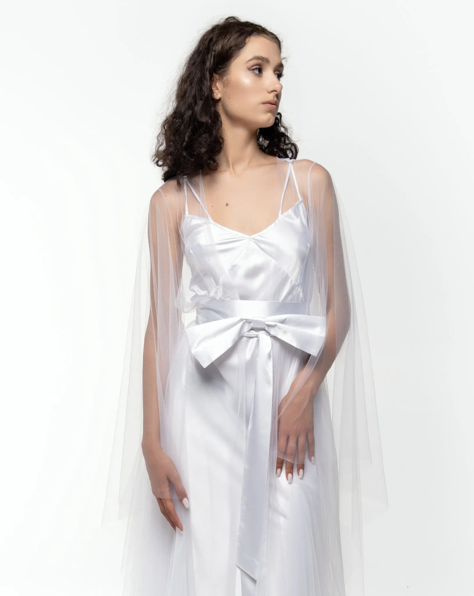 Bridal Tulle Robe and Satin Nightgown Set