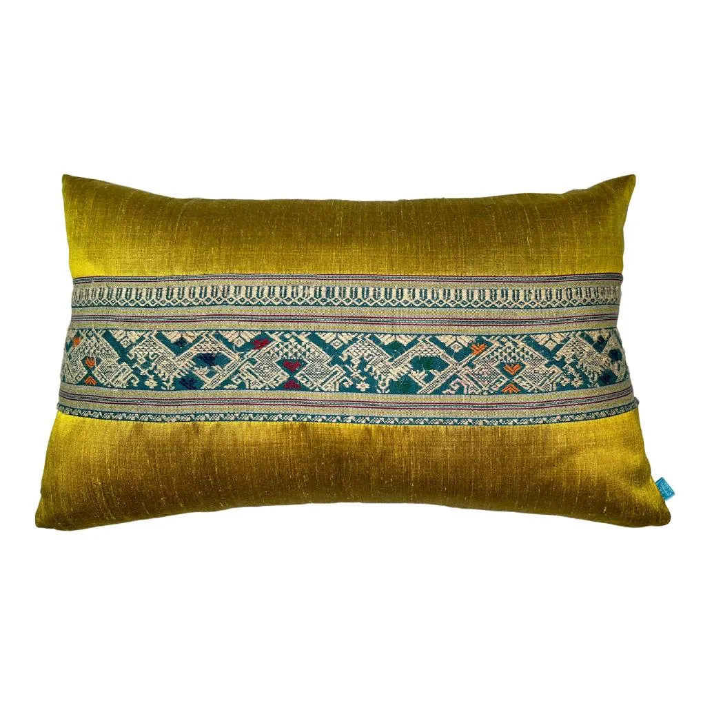 Chartreuse Panel Thai Textile Pillow