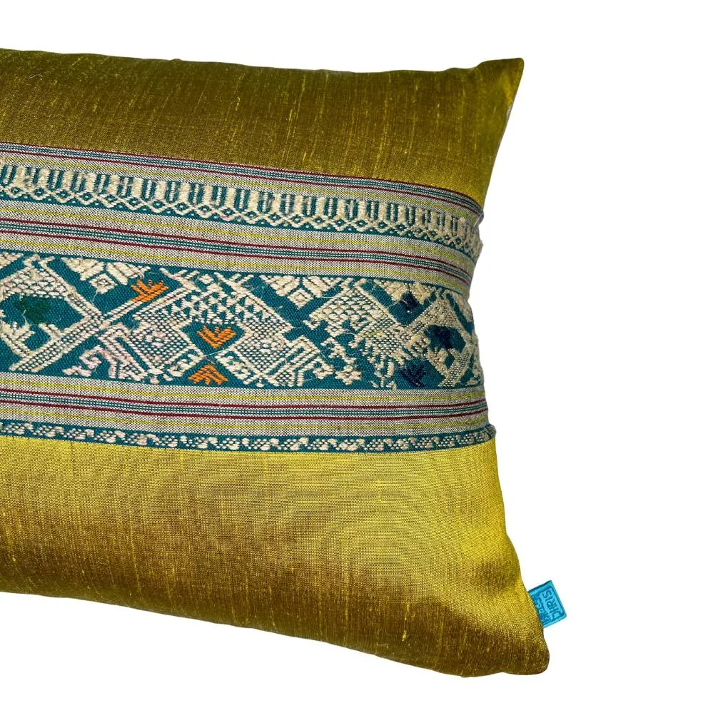 Chartreuse Panel Thai Textile Pillow