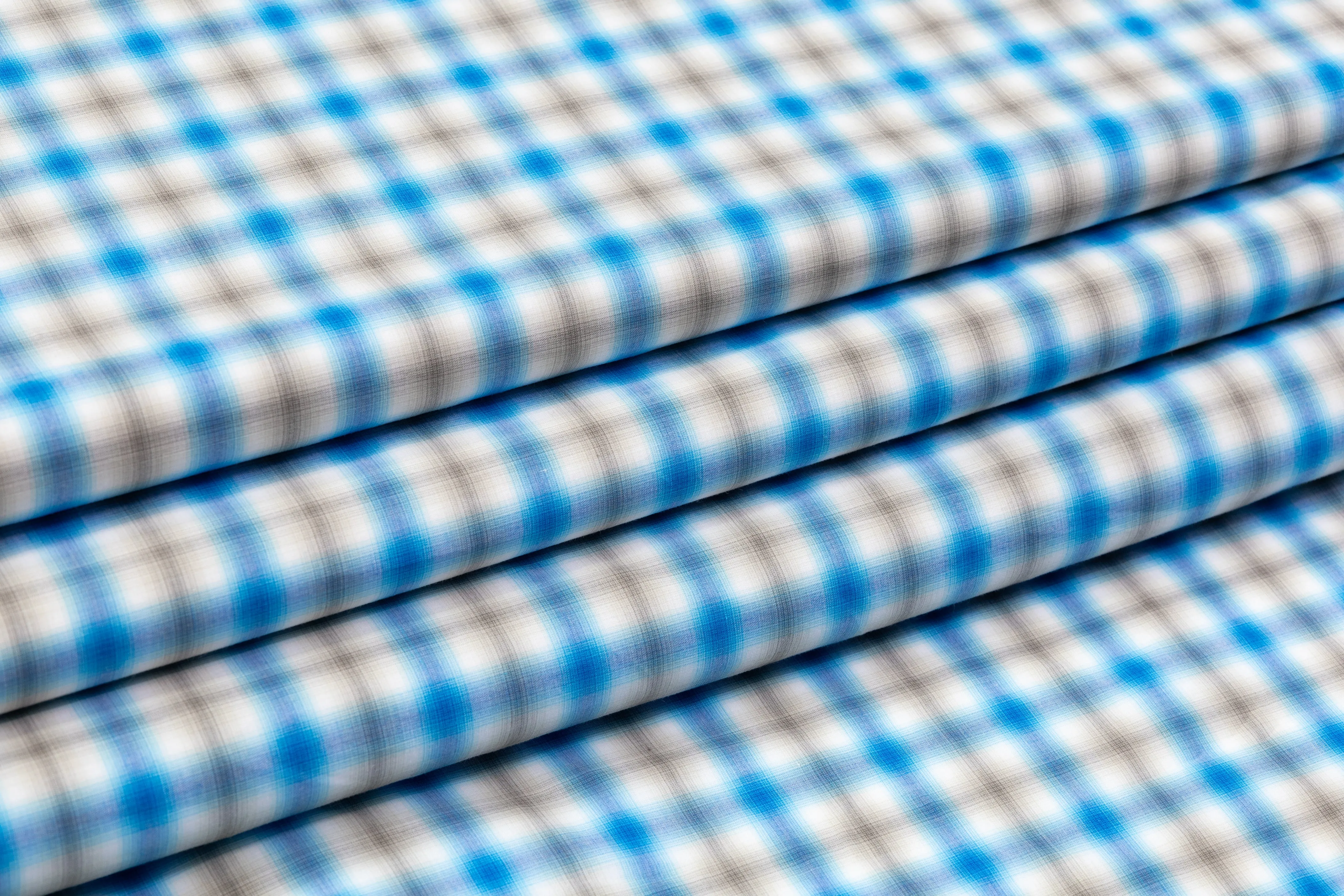 Checked Cotton Shirting - Blue / Gray