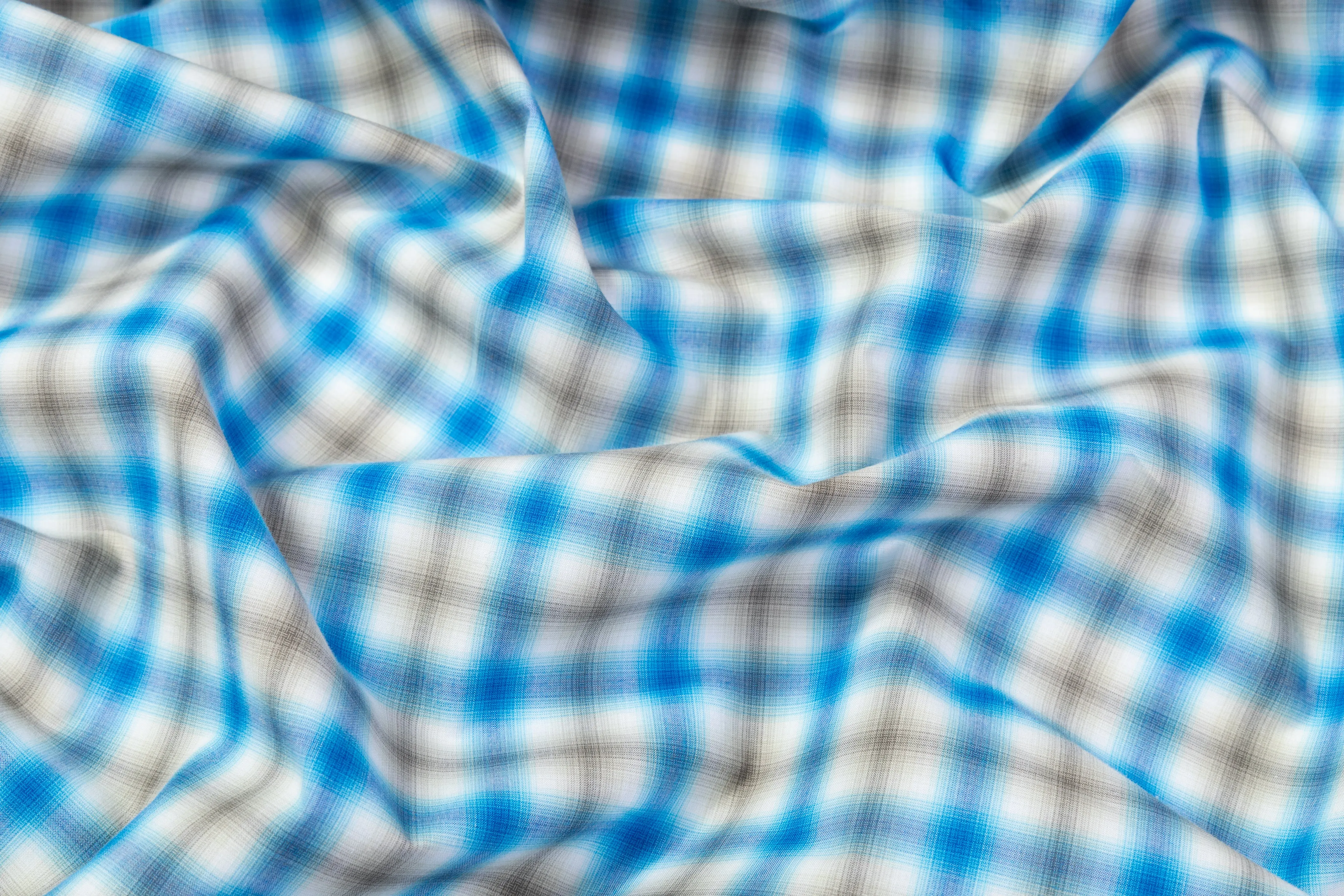 Checked Cotton Shirting - Blue / Gray