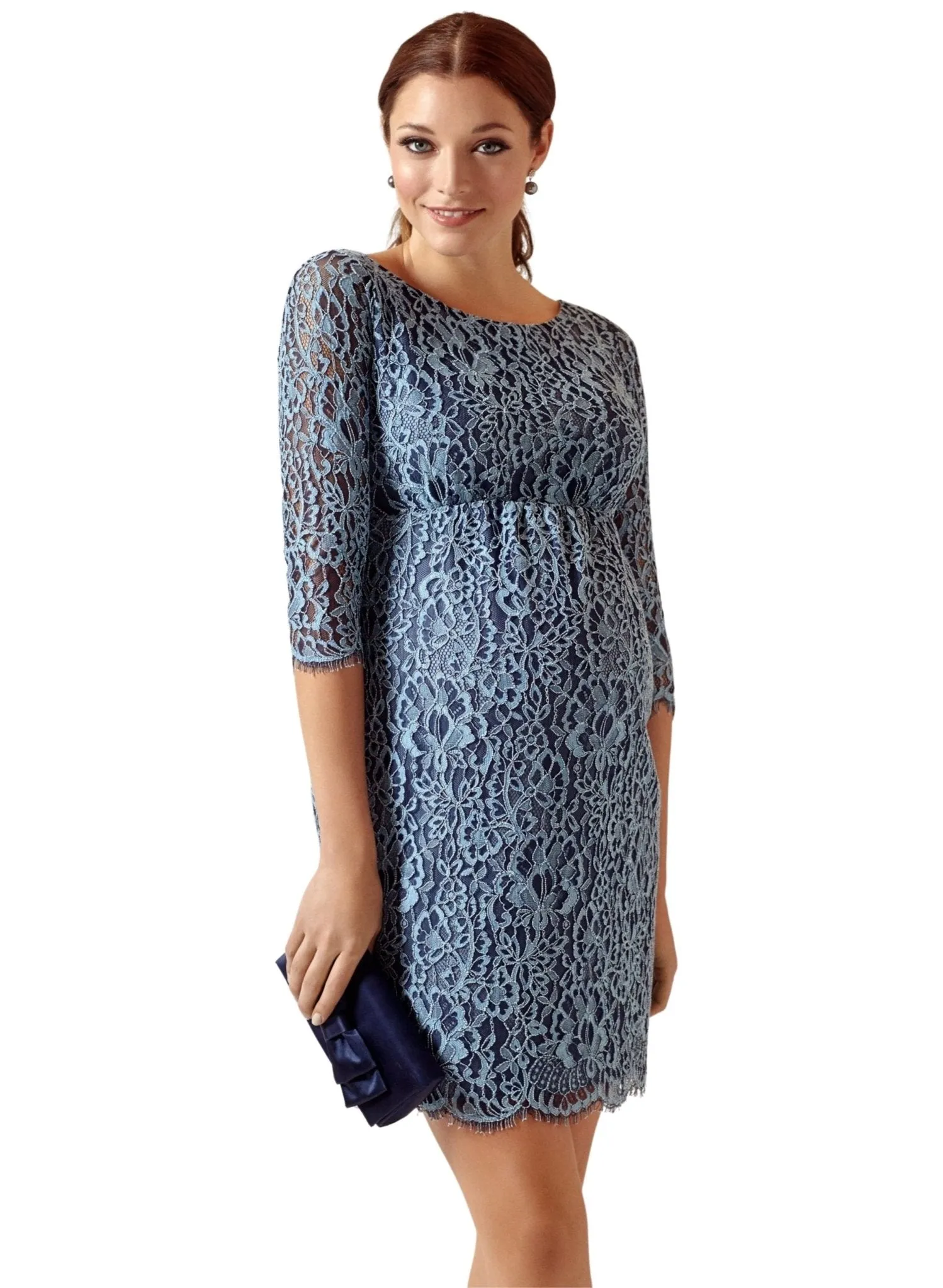 Clemence Lace Maternity Dress - Steel Blue