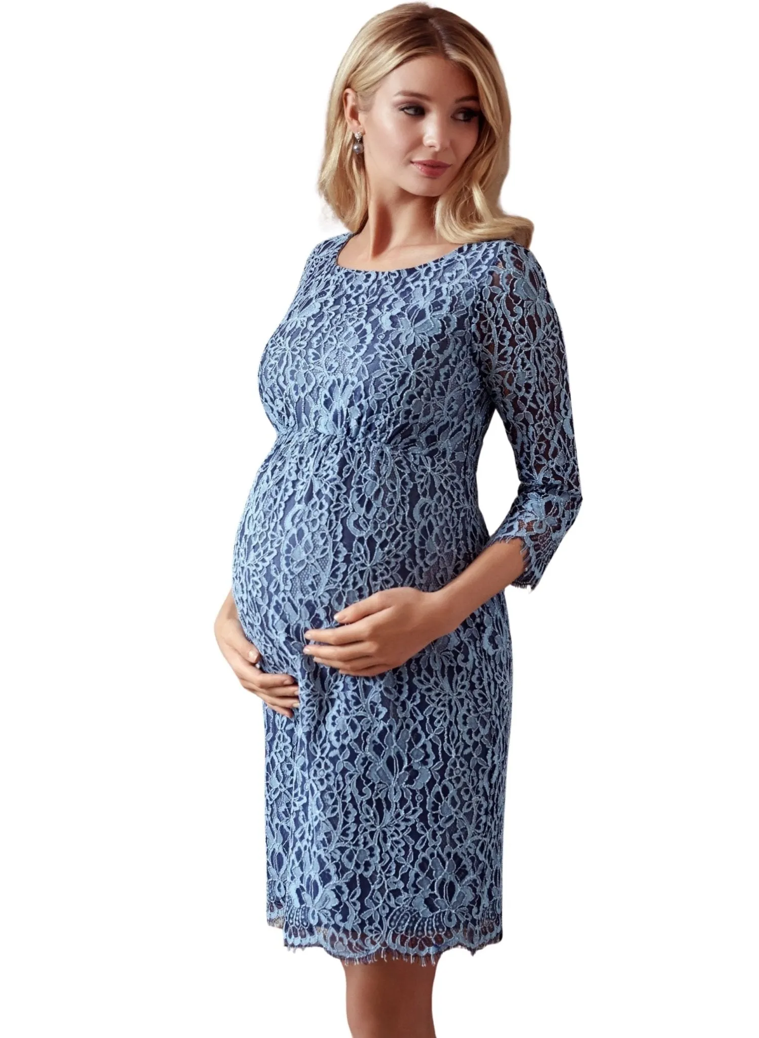 Clemence Lace Maternity Dress - Steel Blue