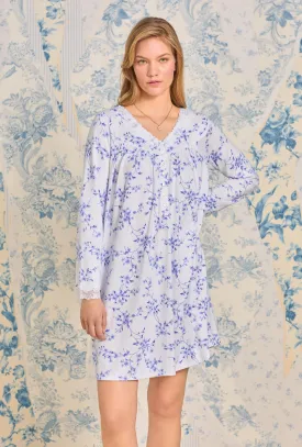 Delicate Blue Floral Cozy Sweater Knit Short Nightgown