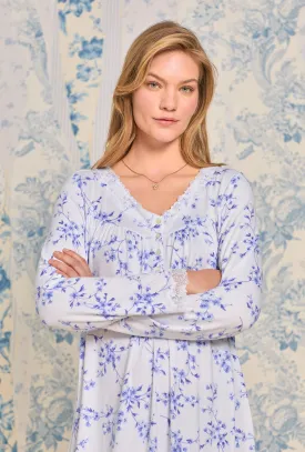 Delicate Blue Floral Sweater Knit Long Nightgown