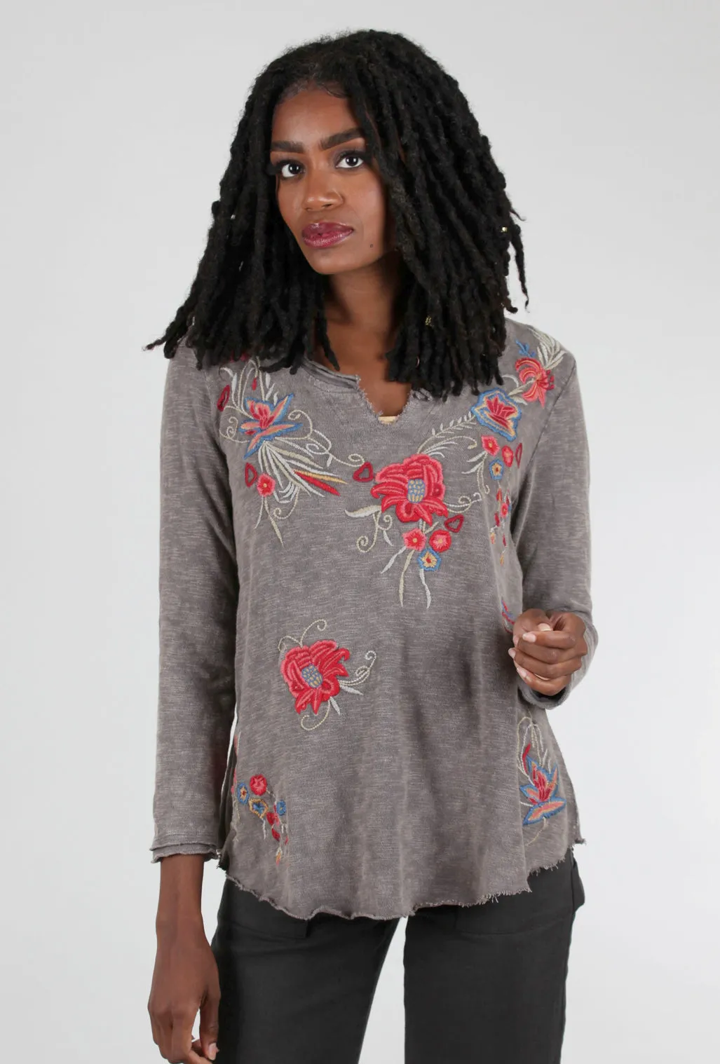 Embroidered Molly Top, Dark Gray