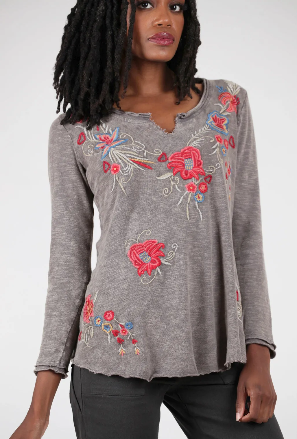 Embroidered Molly Top, Dark Gray