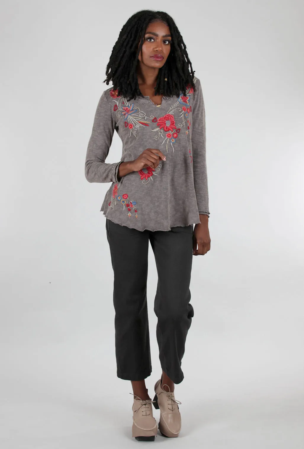 Embroidered Molly Top, Dark Gray