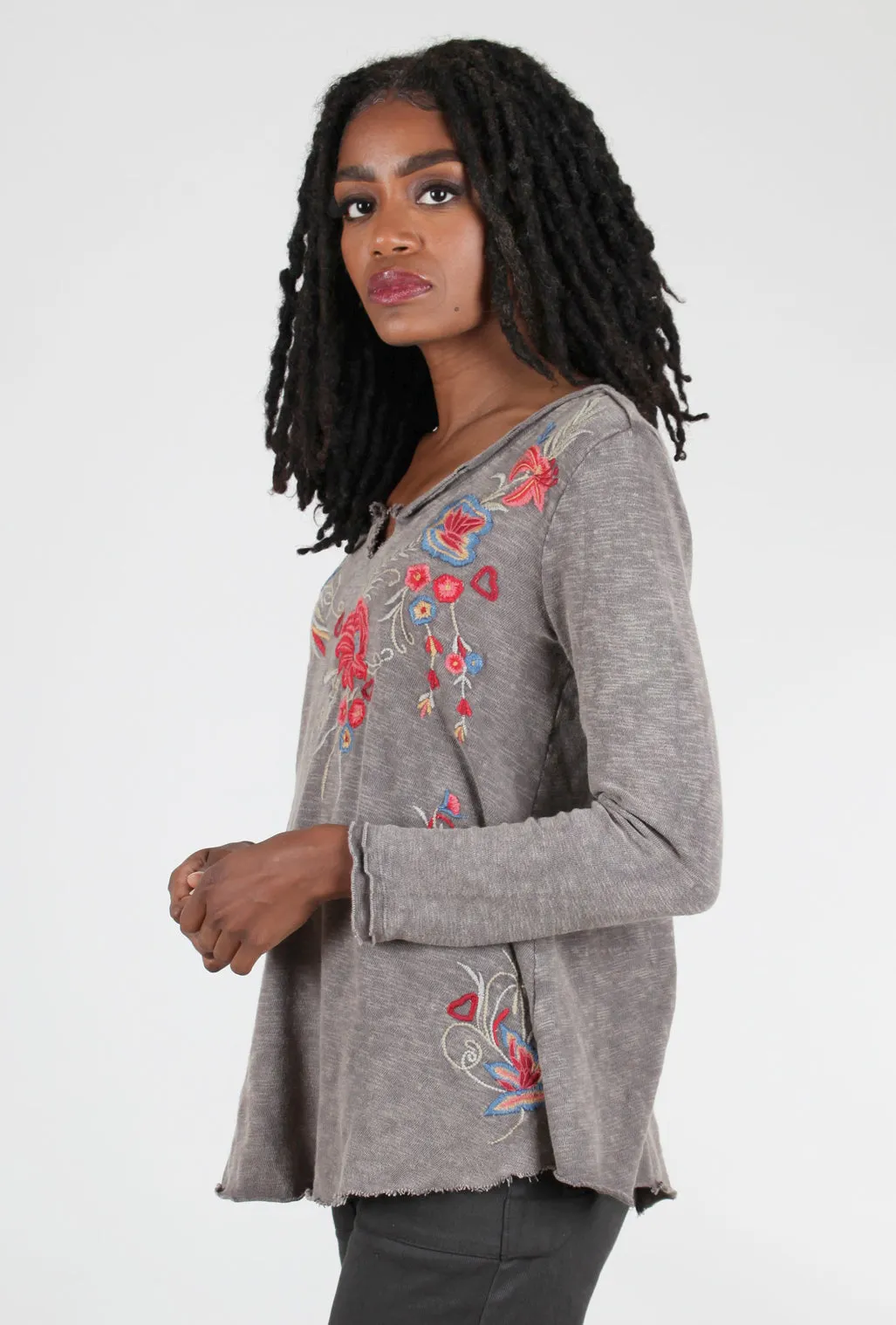 Embroidered Molly Top, Dark Gray