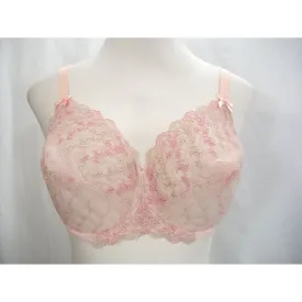 Enamor FF07 Rose Semi Sheer Embroidered Lace Underwire Full Figure Bra 36DD Pink