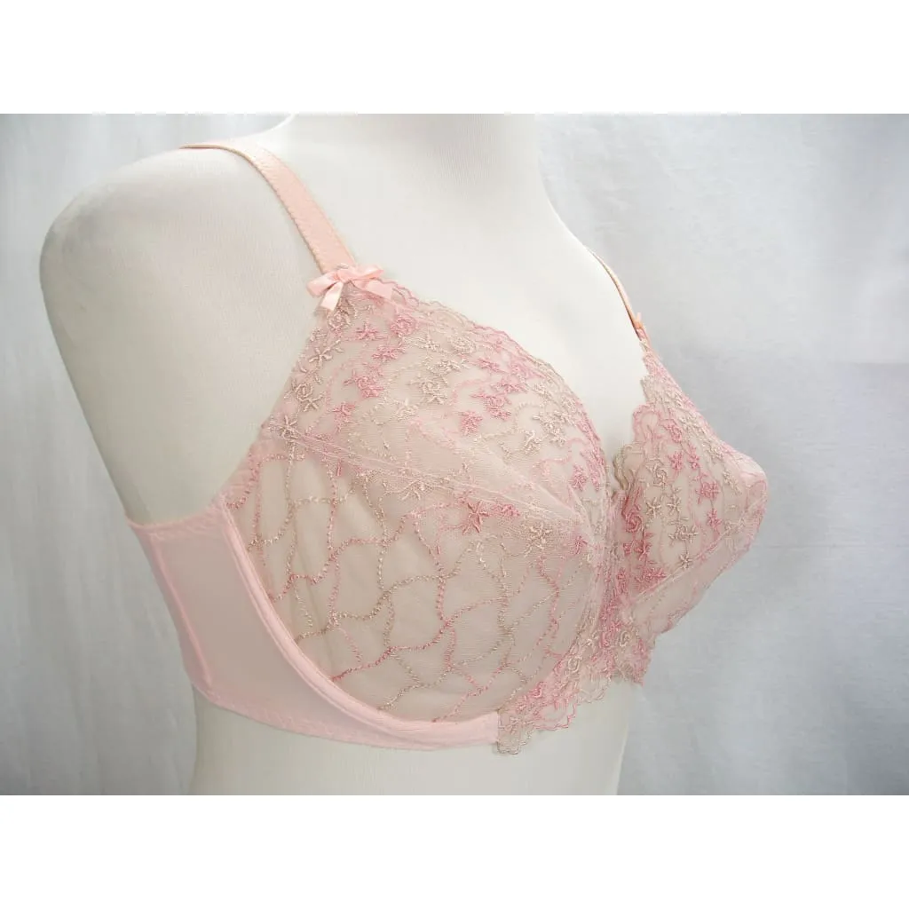 Enamor FF07 Rose Semi Sheer Embroidered Lace Underwire Full Figure Bra 36DD Pink