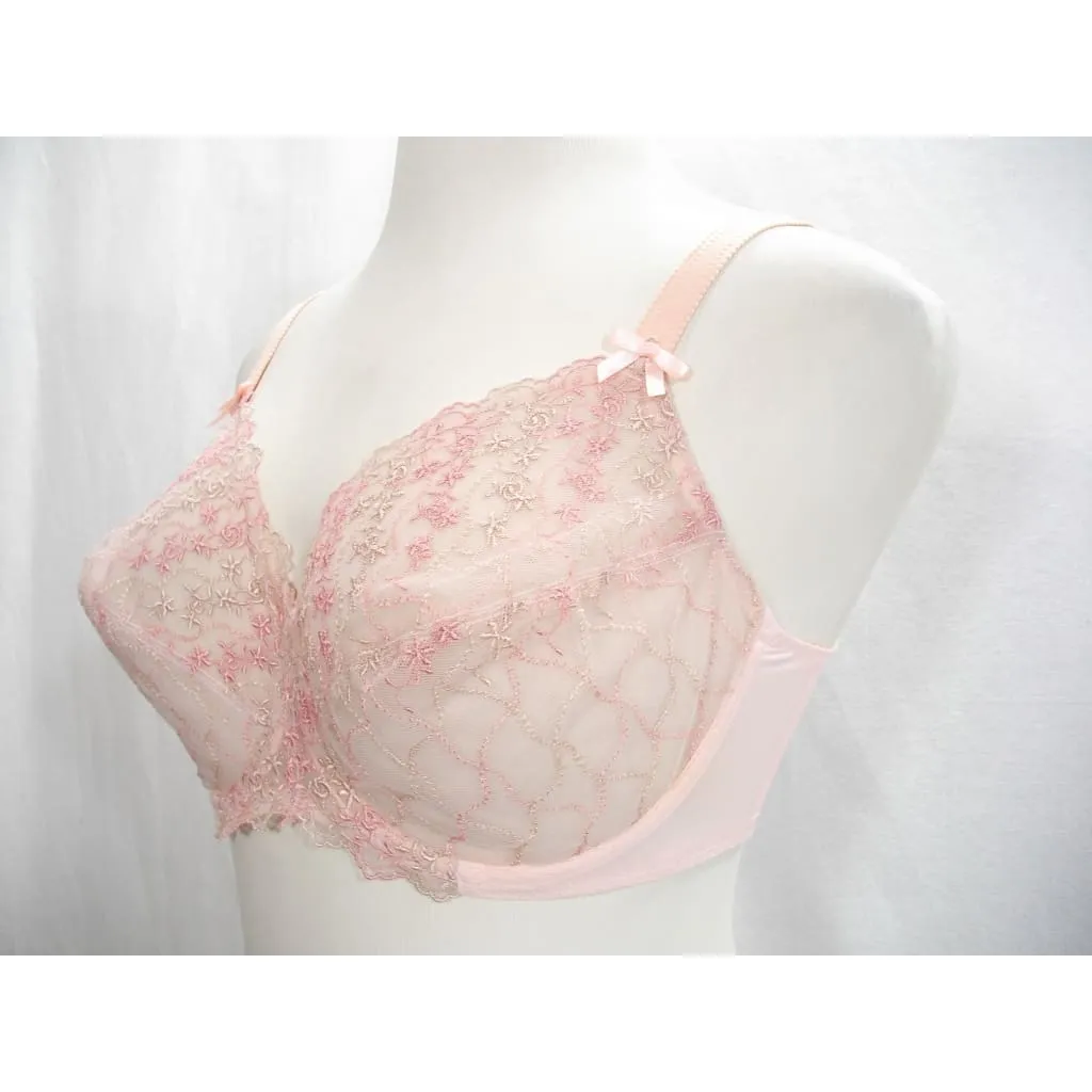 Enamor FF07 Rose Semi Sheer Embroidered Lace Underwire Full Figure Bra 36DD Pink