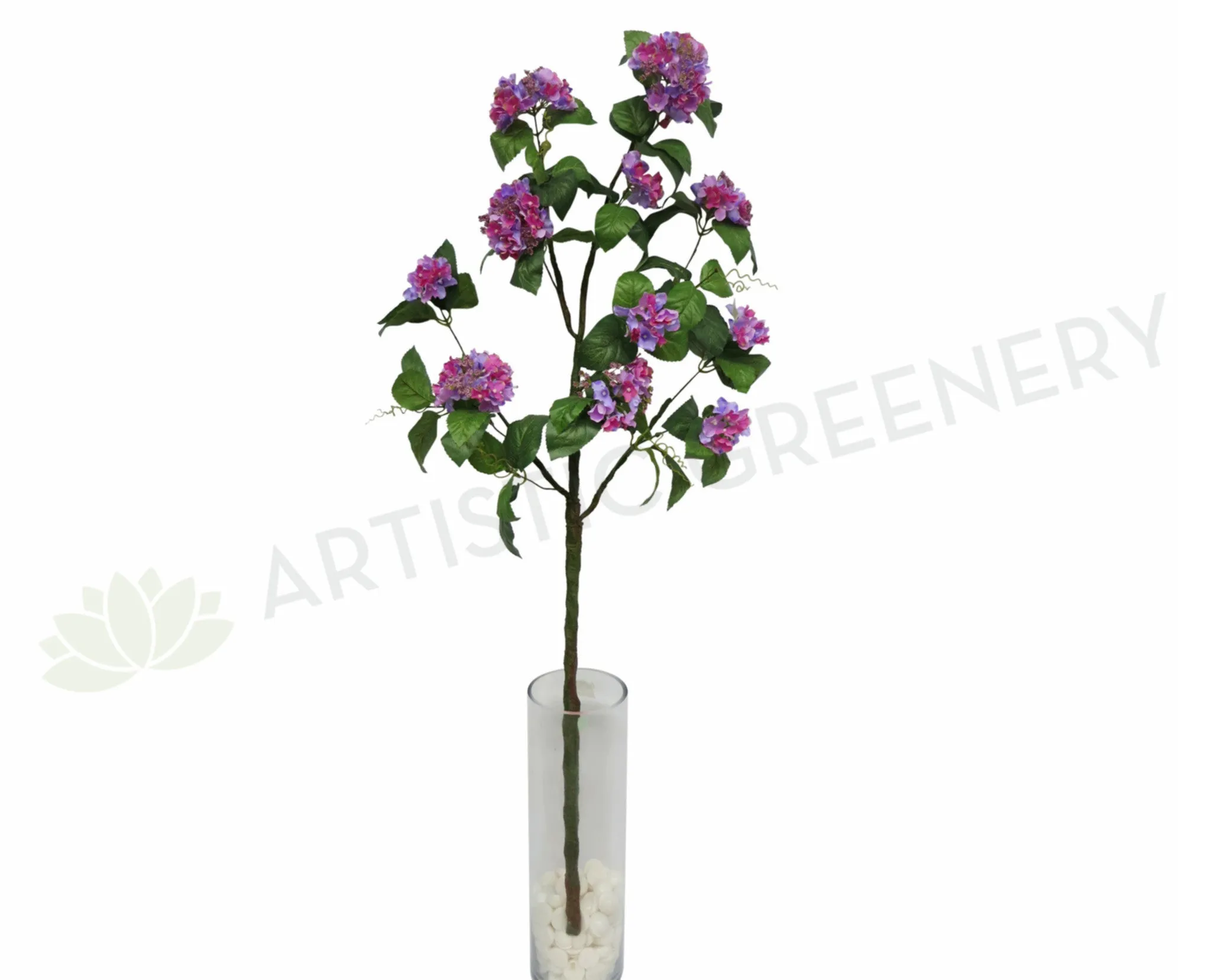 F0124 Hydrangea Branch with Leaves 144cm Pink / Purple