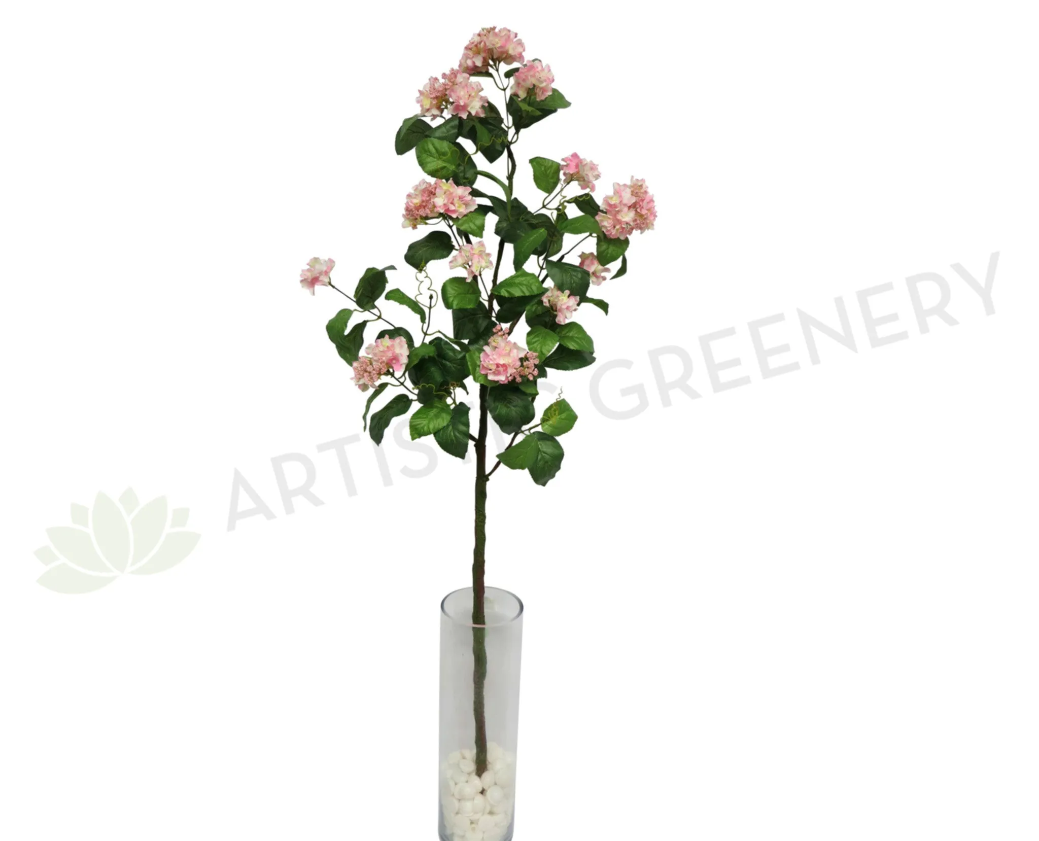 F0124 Hydrangea Branch with Leaves 144cm Pink / Purple