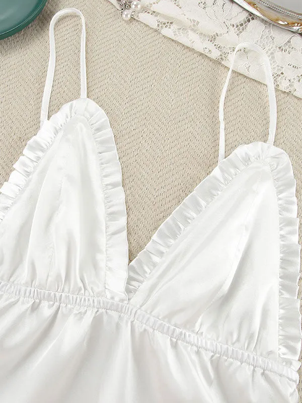 Feather Cuffs White Robe & Nightgown Set