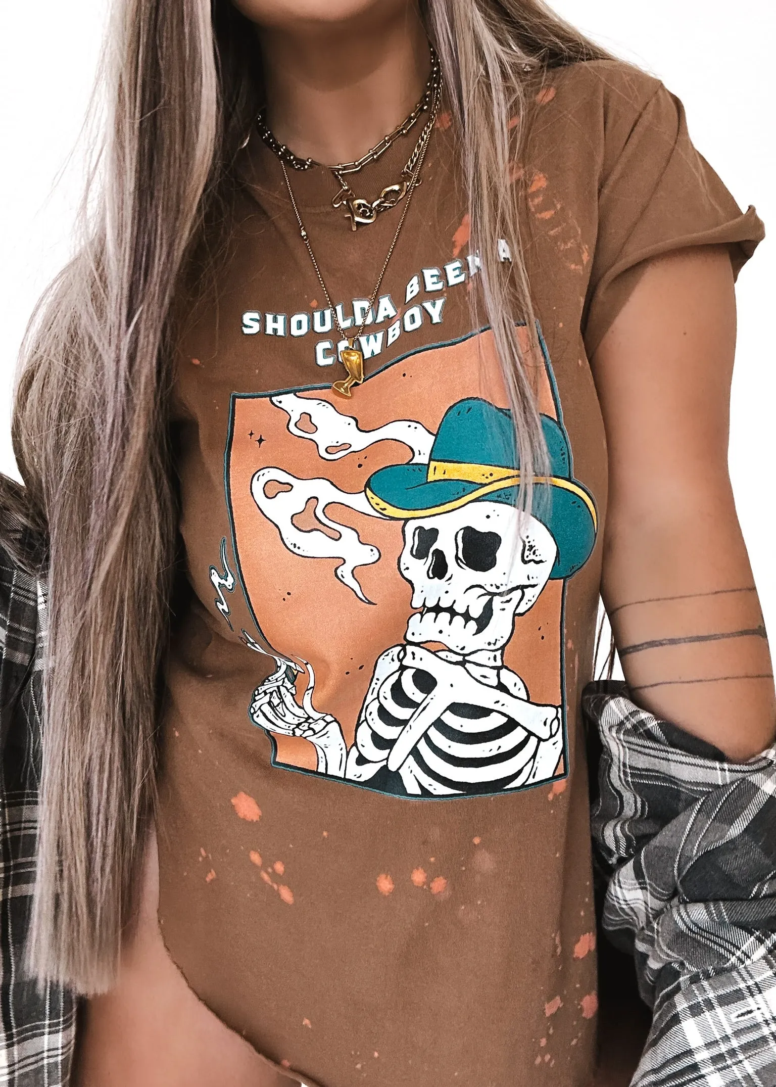 FINAL SALE: SKELETON COWBOY BLEACHED OUT SIDE SLIT TEE