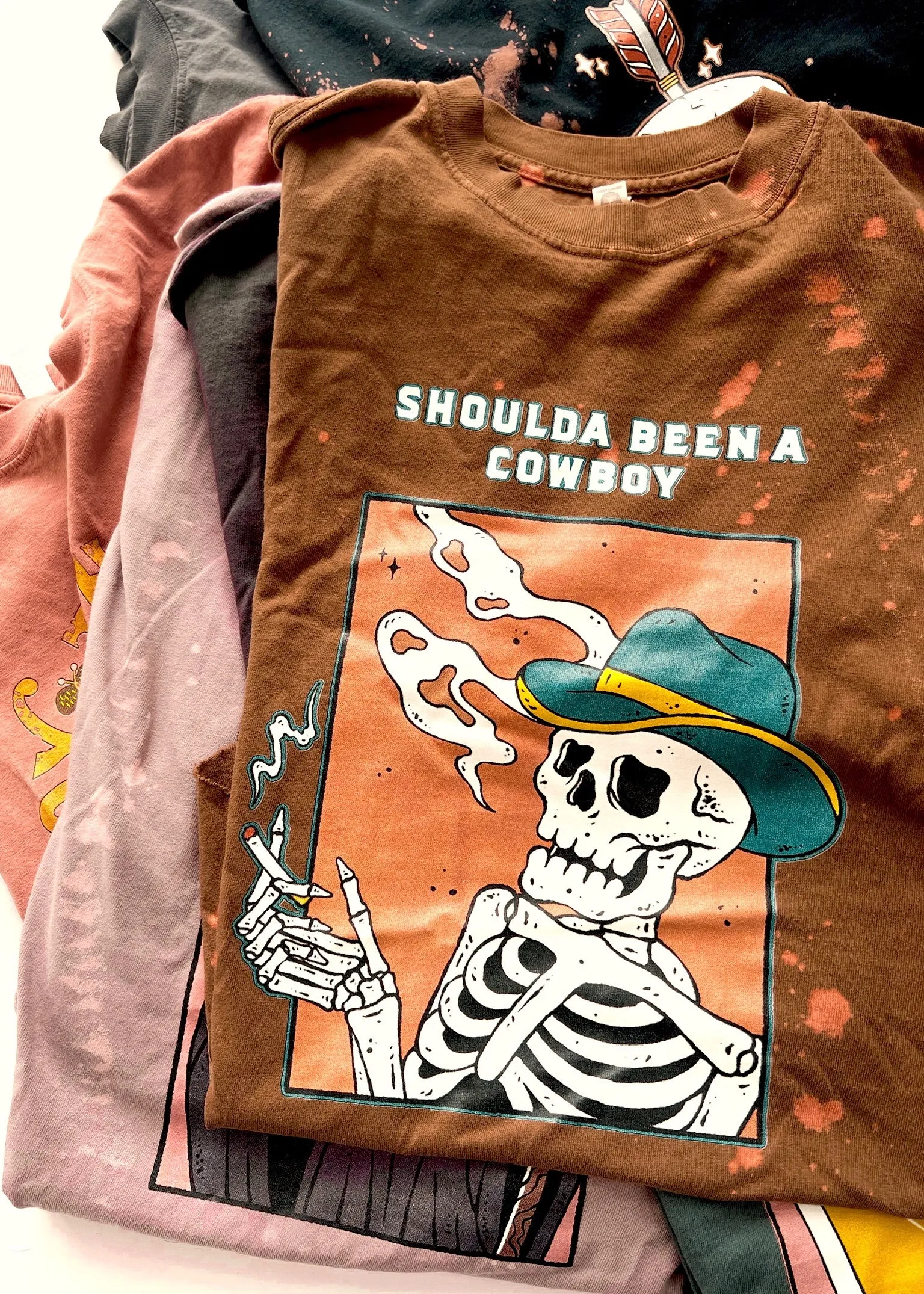 FINAL SALE: SKELETON COWBOY BLEACHED OUT SIDE SLIT TEE