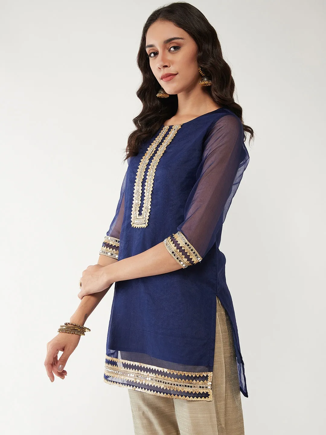 Fusion Short Kurta With Lace and Placket