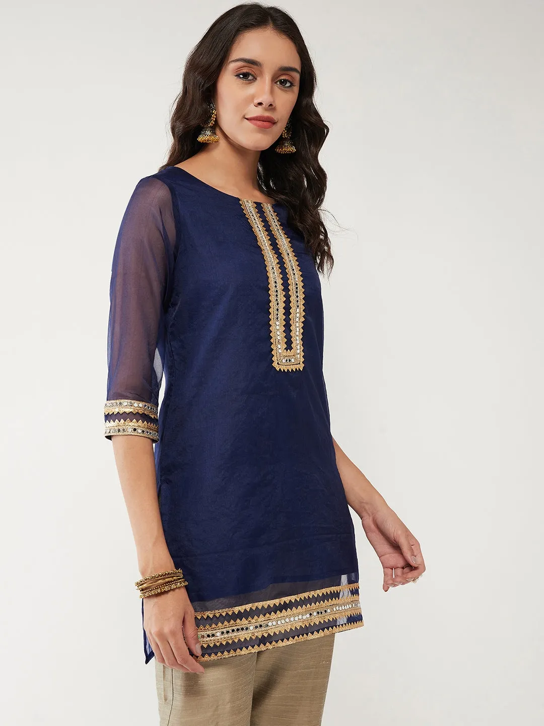 Fusion Short Kurta With Lace and Placket