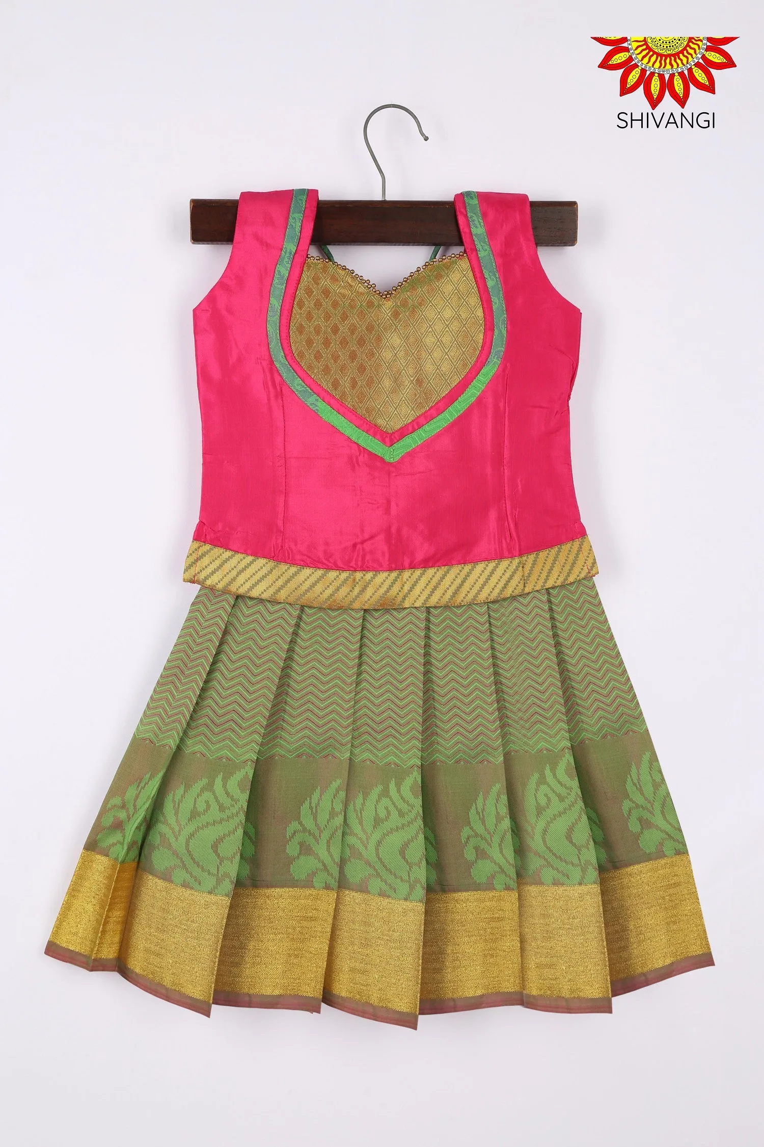 Girls Art Silk Pattu Pavadai Green for 1 Year