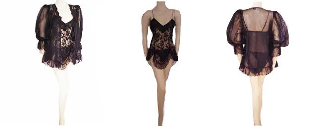 *GLAMOROUS SEDUCTIVE WEAR BY CINEMA ETOIL 3-PIECE LACE & SHEER NYLON BABY DOLL SHORTY SET