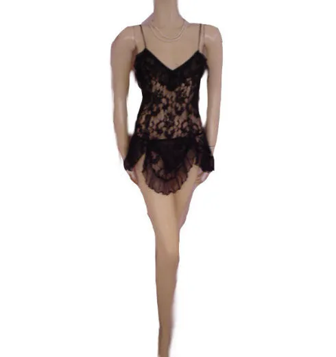 *GLAMOROUS SEDUCTIVE WEAR BY CINEMA ETOIL 3-PIECE LACE & SHEER NYLON BABY DOLL SHORTY SET