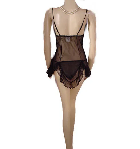 *GLAMOROUS SEDUCTIVE WEAR BY CINEMA ETOIL 3-PIECE LACE & SHEER NYLON BABY DOLL SHORTY SET