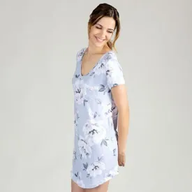 Grey Painted Floral Print V-Neck Sleepshirt