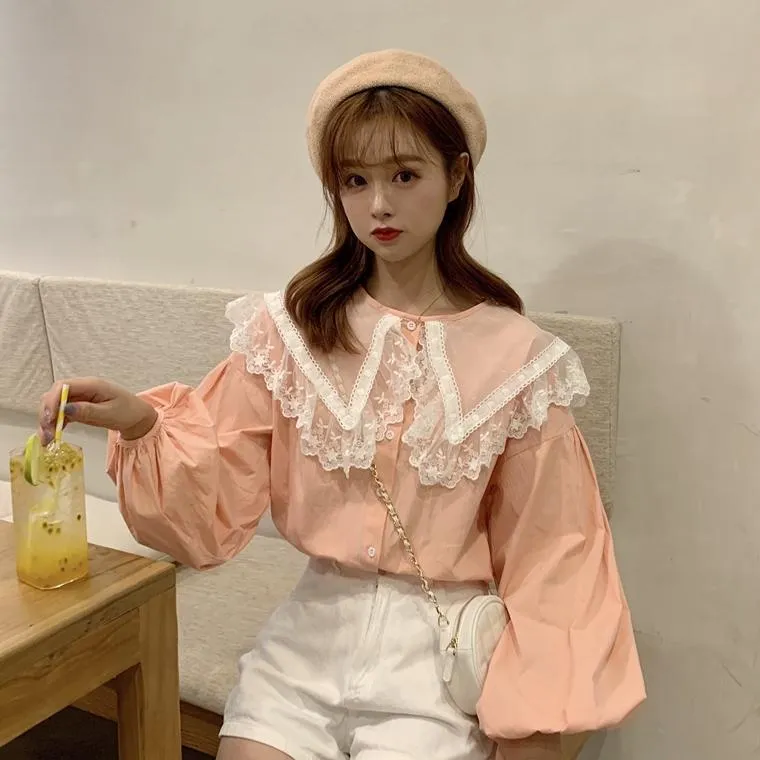 Harajuku Lace Large Lapel Shirt