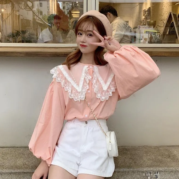 Harajuku Lace Large Lapel Shirt