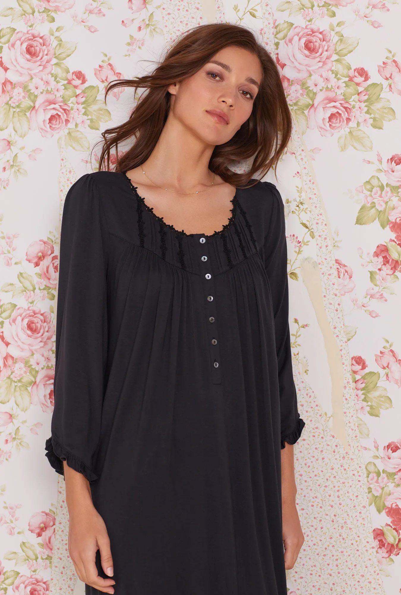 Iconic Black Tencel™ Modal Long Sleeve Waltz Nightgown