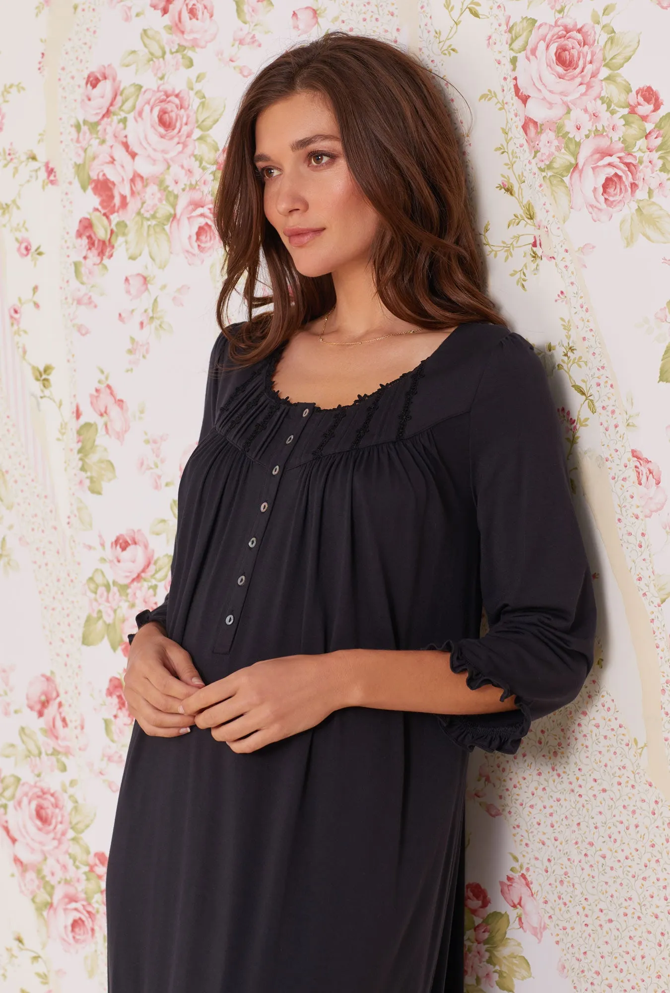 Iconic Black Tencel™ Modal Long Sleeve Waltz Nightgown