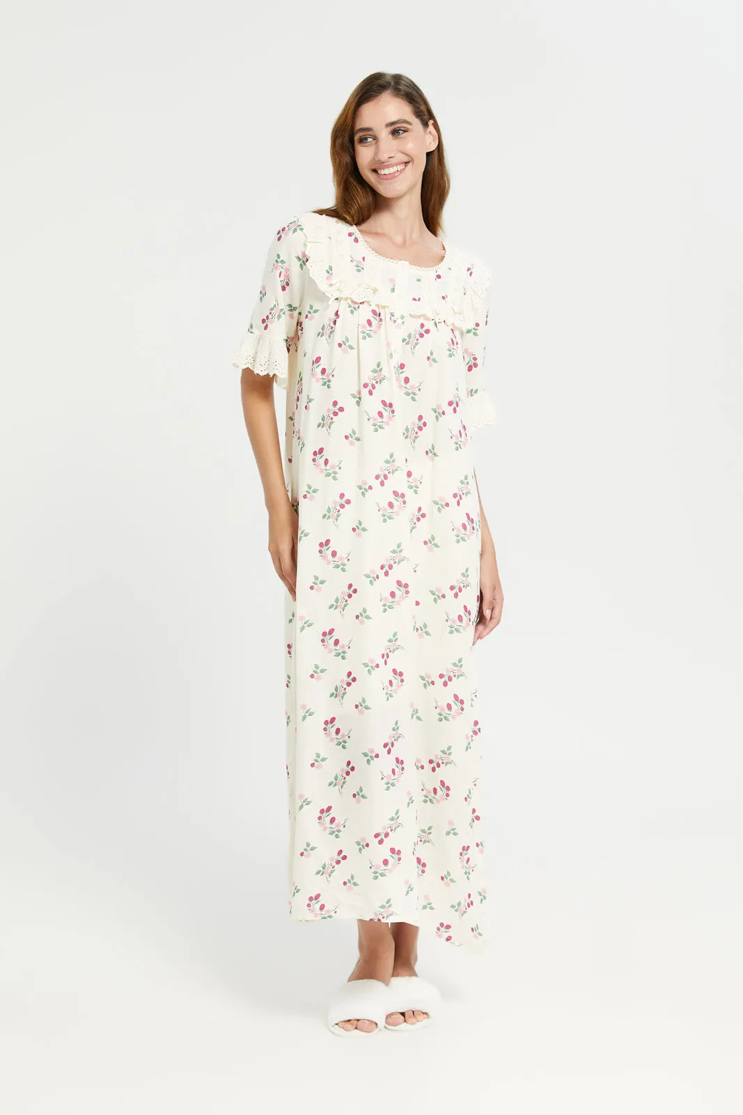 Ivory Flower Bow Nightgown