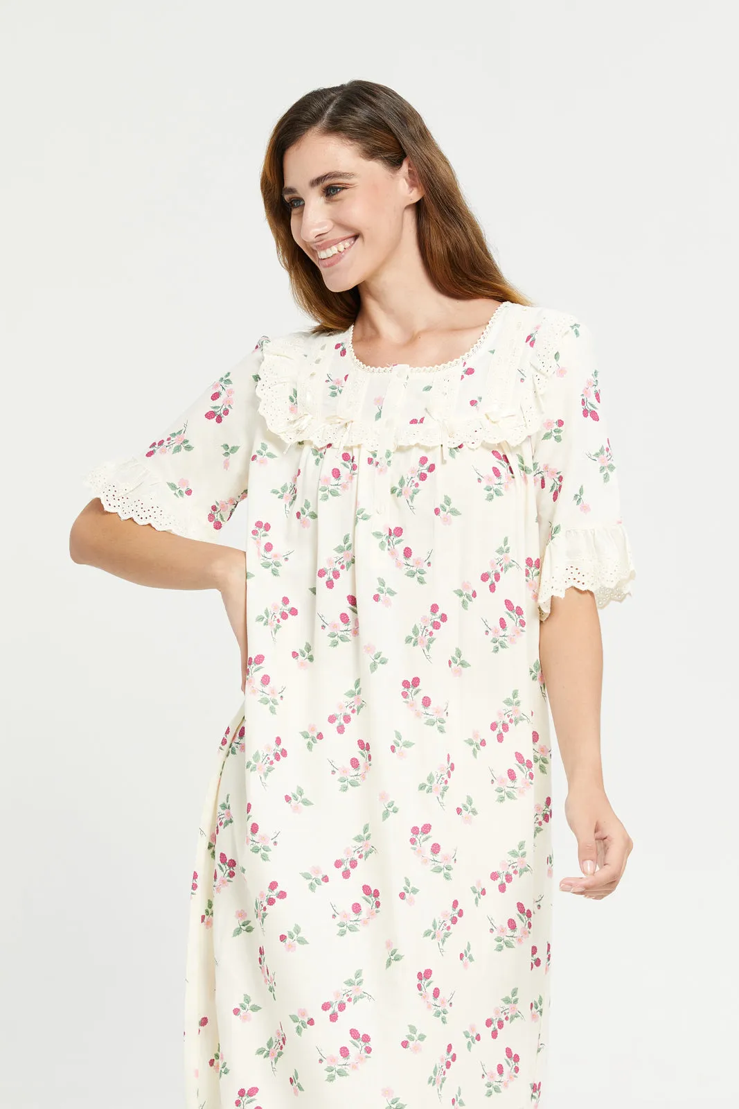 Ivory Flower Bow Nightgown