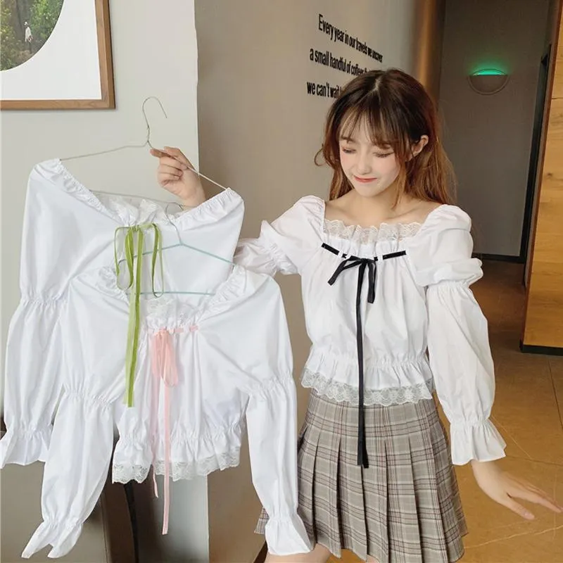 Kawaii Square Collar Shirt With Silk Ribbon