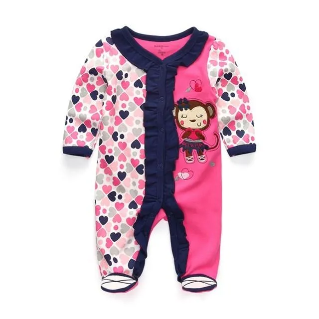 Kiddiezoom Brand Summer Baby Romper Long Sleeves Cartoon overalls Newborn Baby Girls Boys Clothes Cotton roupa infantil Pajamas