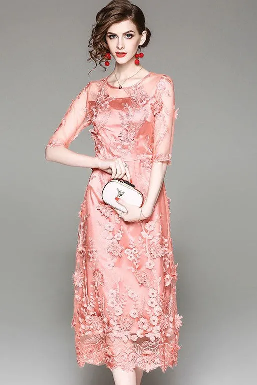 Lace Dress W/ Flower Detail