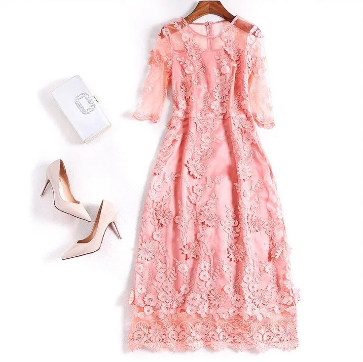 Lace Dress W/ Flower Detail