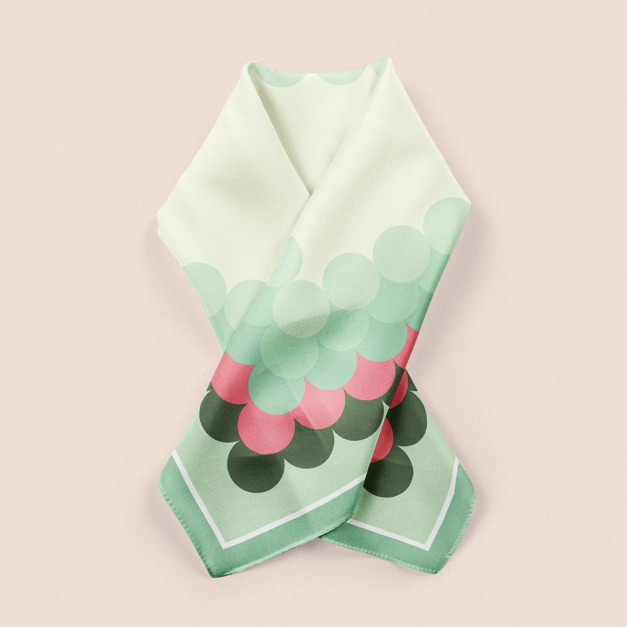 Linear Dots square silk scarf in green and pink