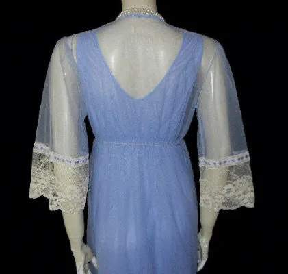 LOVELY LACE & SATIN RIBBON PEIGNOIR & NIGHTGOWN SET IN JACARANDA