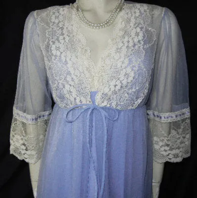 LOVELY LACE & SATIN RIBBON PEIGNOIR & NIGHTGOWN SET IN JACARANDA