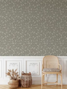 'Lulu In Dark Green' - Vintage Green  Leaf Australian-Made Removable Wallpaper