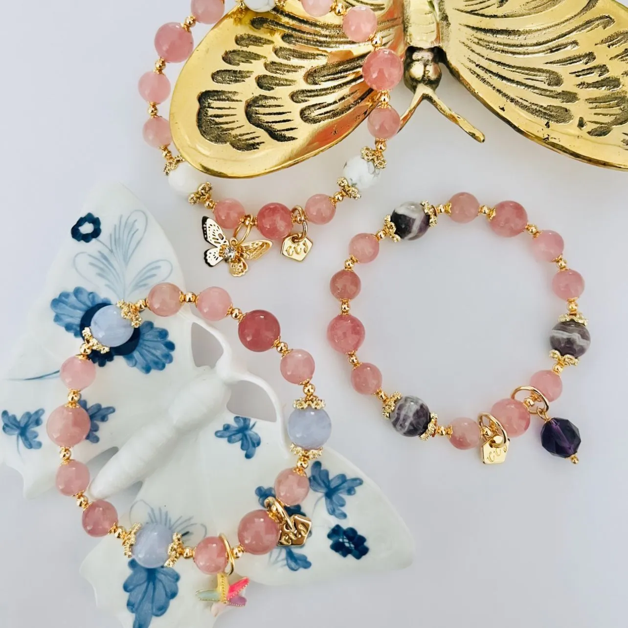 Madagascar Rose Quartz & Blue Lace Agate Bracelet