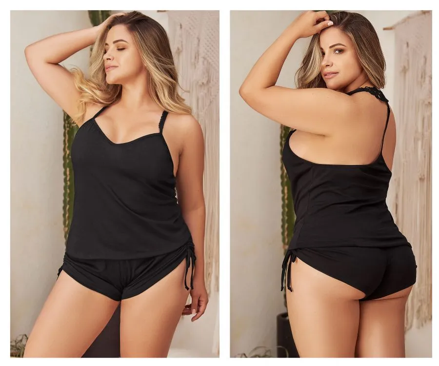 Mapale 7095X Curvy Size Two Piece Pajamas Set. Top and Shorts Color Black